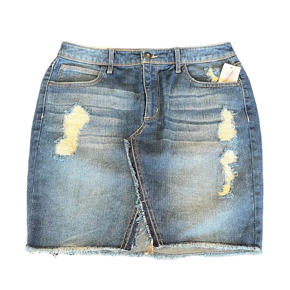 Jessica Simpson Adorn High Rise Distressed Denim Skirt  Size 28